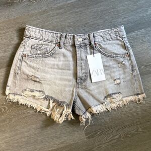 Distressed Gray Denim Shorts